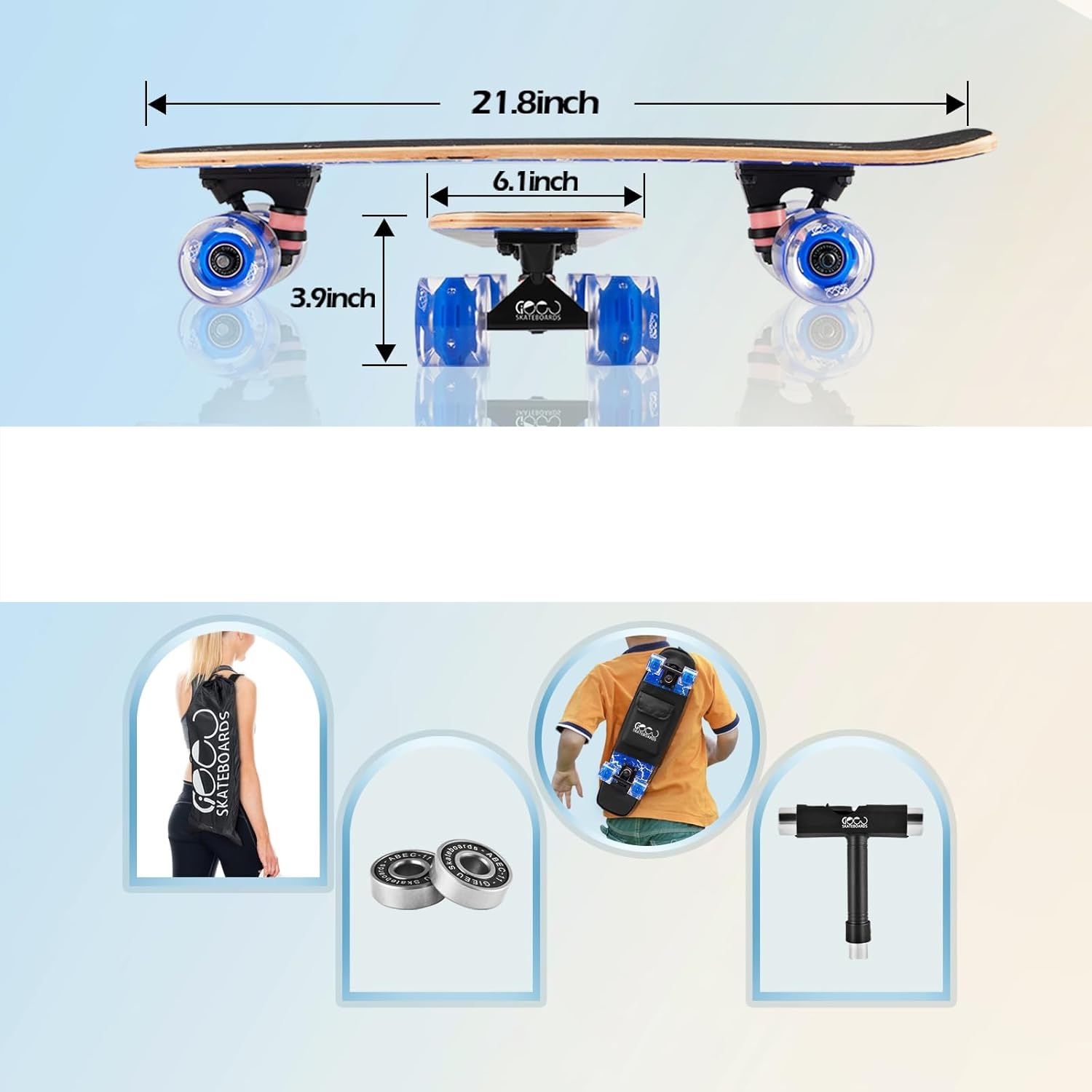 Deskorolka GIEEU z kolorowymi świecącymi kółkami