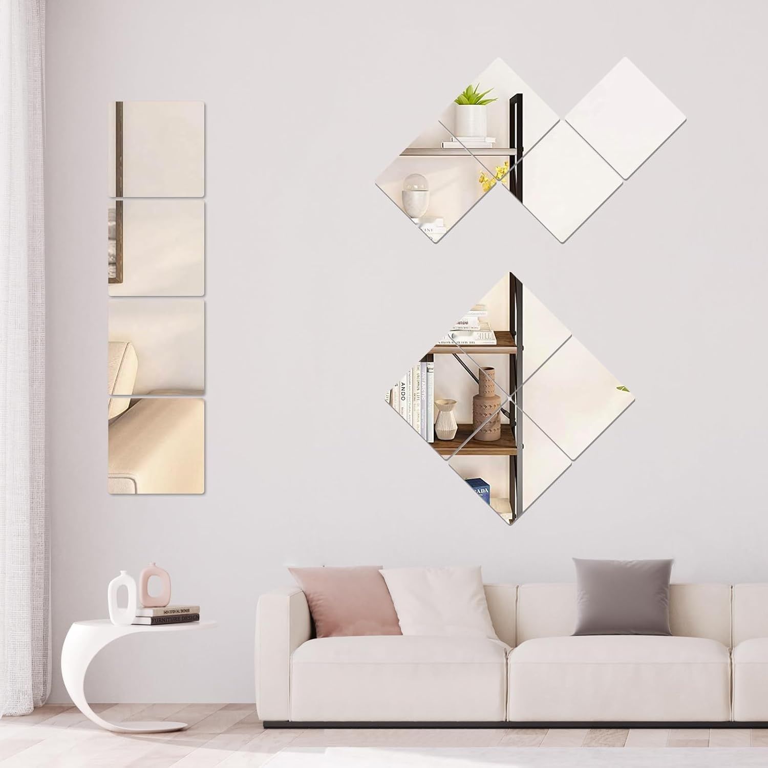 Hode Zestaw 8 Luster Samoprzylepnych z Akrylu 30 x 30 cm – Elastyczne, Bezramkowe