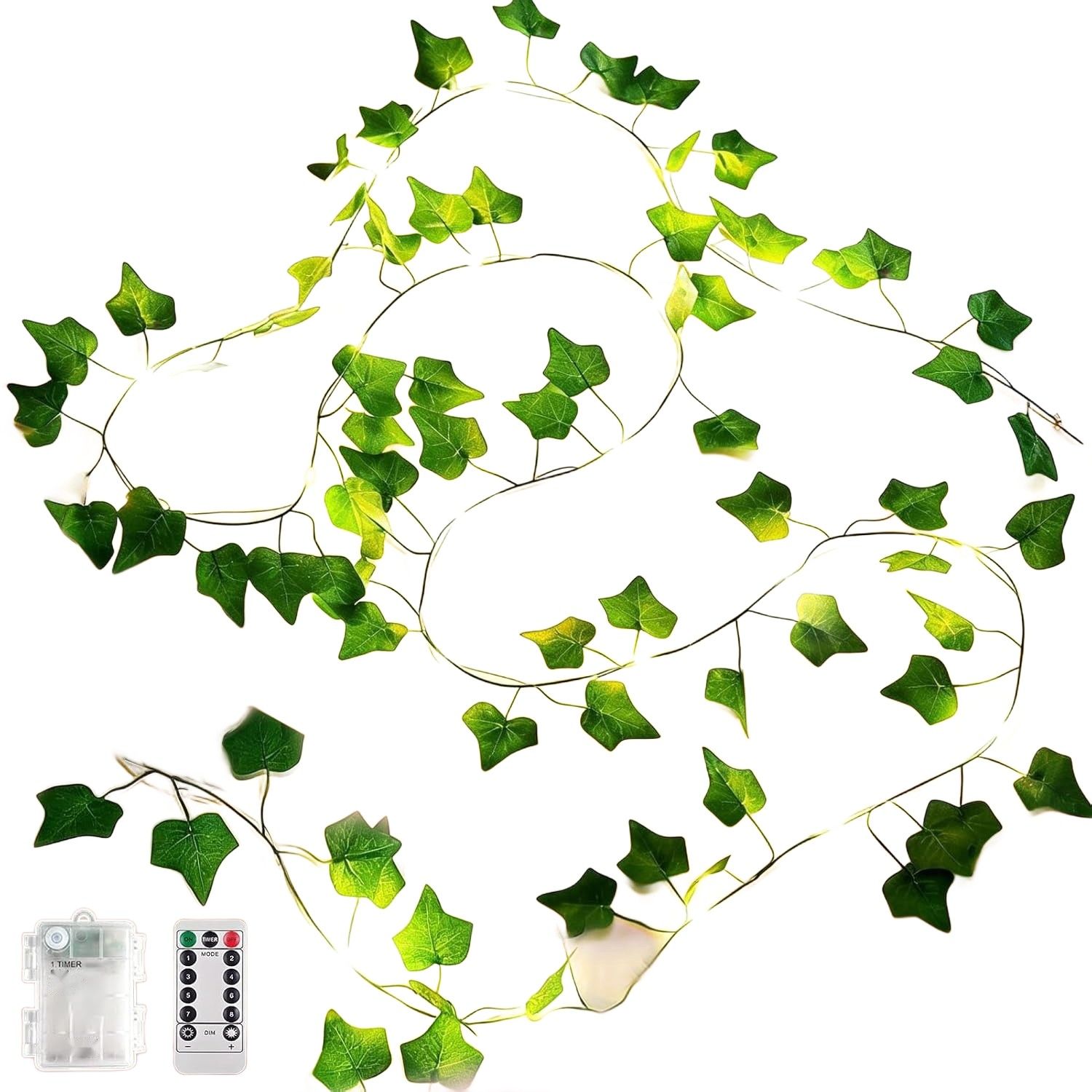 Dekofun Catena Luminosa Edera 10 m, 100 LED – biały ciepły, na baterie z pilotem