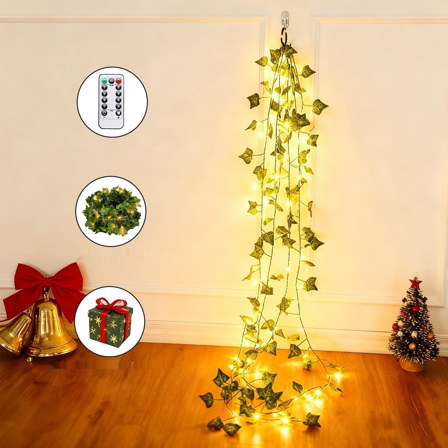 Dekofun Catena Luminosa Edera 10 m, 100 LED – biały ciepły, na baterie z pilotem