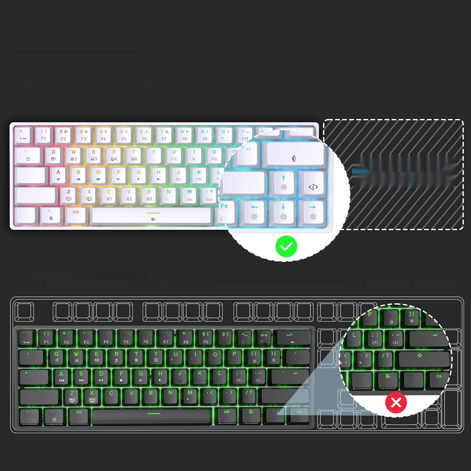 TMKB Technology Mechanical KeyBoard T63 – bezprzewodowa klawiatura mechaniczna 63 klawisze z podświetleniem RGB, biała
