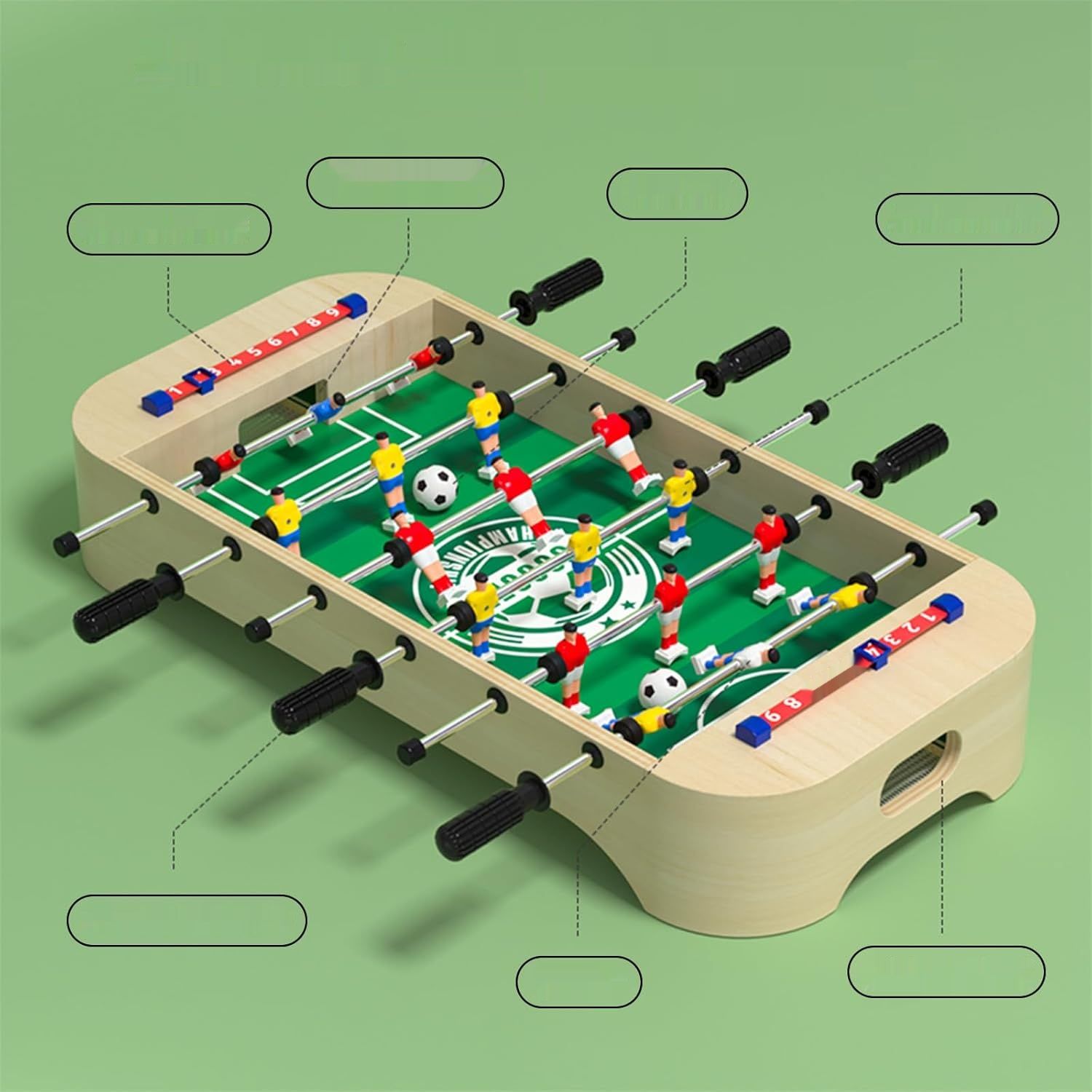 WOODENFUN Drewniany stół do gier 4 w 1 – bowling, piłkarzyki, curling, hokej
