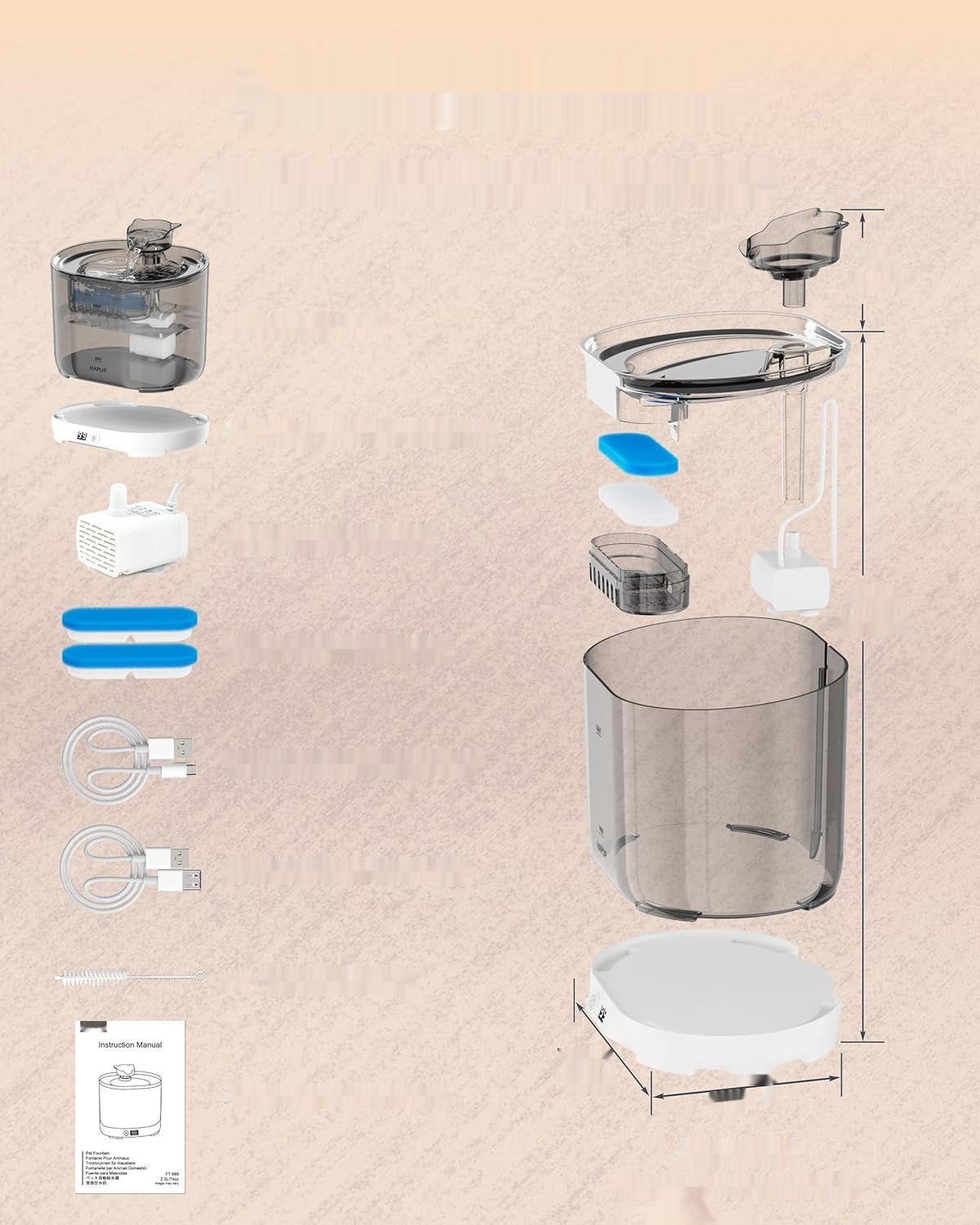 HAPUP Bezprzewodowa Fontanna dla Kotów 2,2 l z czujnikiem ruchu