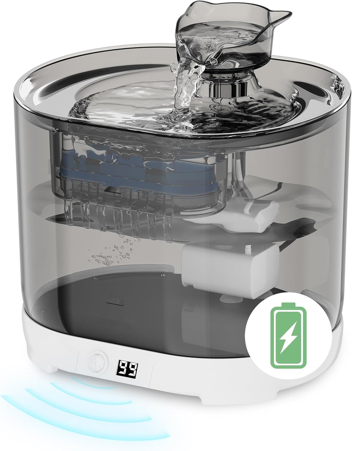 HAPUP Bezprzewodowa Fontanna dla Kotów 2,2 l z czujnikiem ruchu