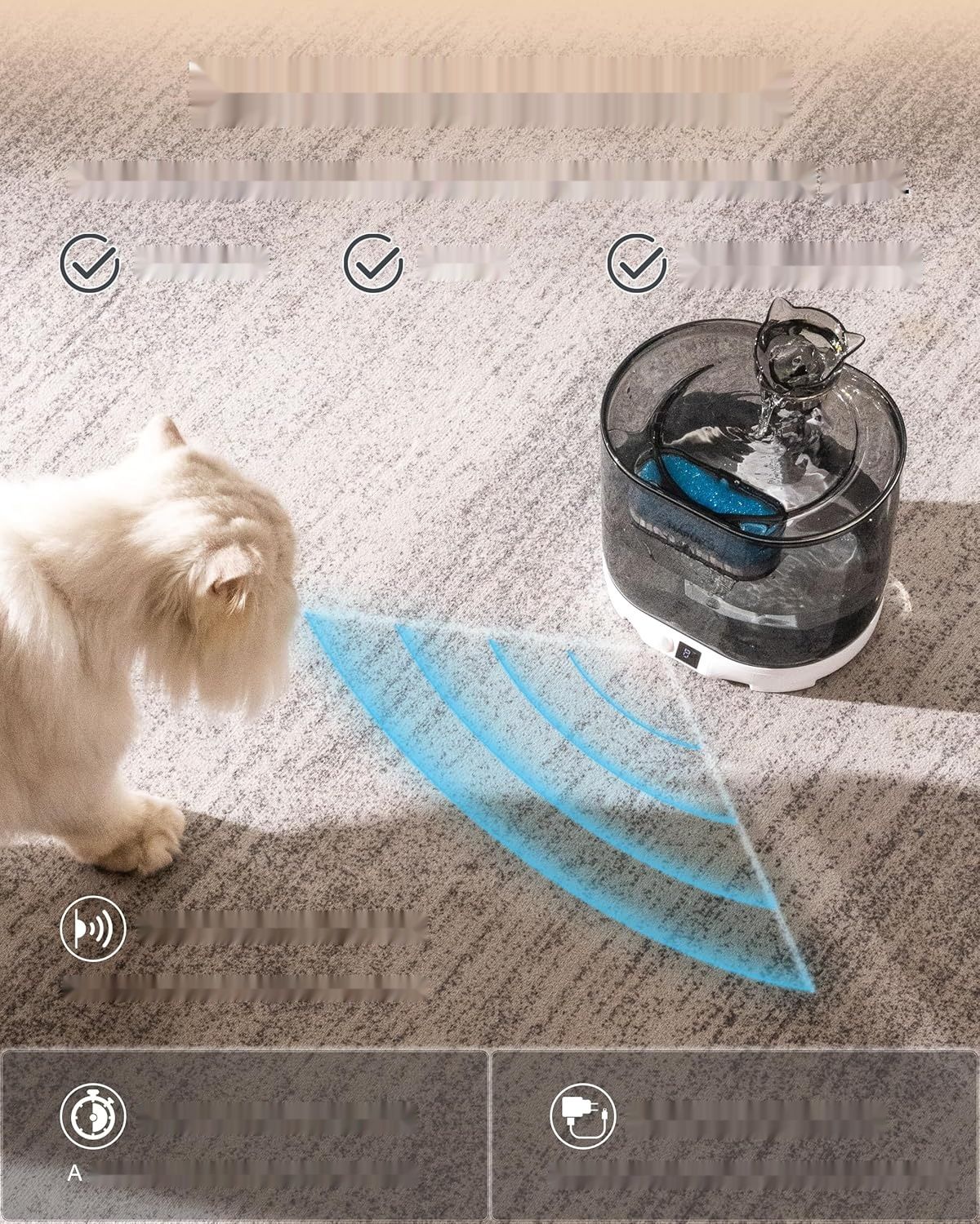 HAPUP Bezprzewodowa Fontanna dla Kotów 2,2 l z czujnikiem ruchu