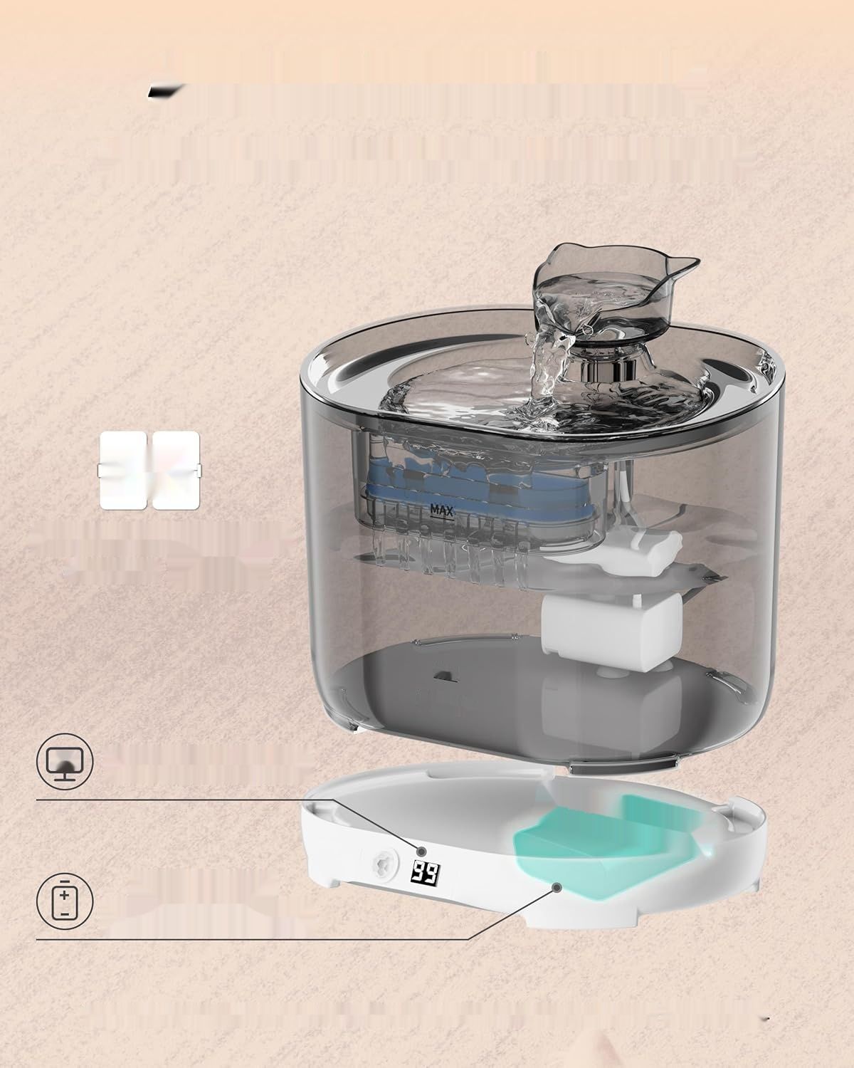 HAPUP Bezprzewodowa Fontanna dla Kotów 2,2 l z czujnikiem ruchu