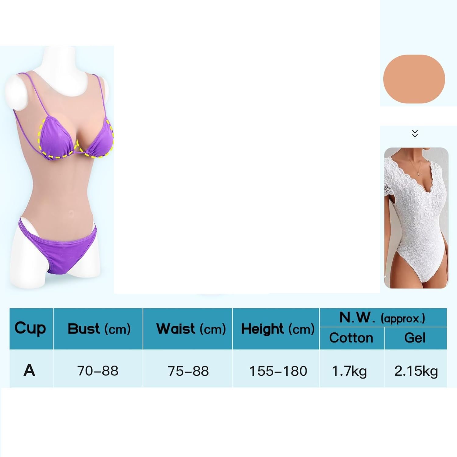 Vnmcry 2.0 Pro Jednoczęściowy strój kąpielowy crossdresser z silikonu, Bronze - A Cup