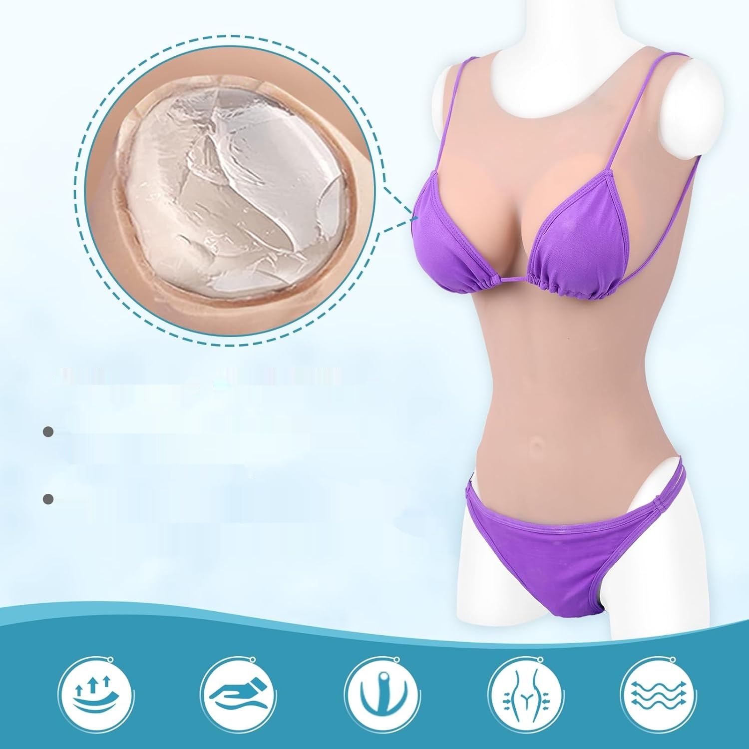 Vnmcry 2.0 Pro Jednoczęściowy strój kąpielowy crossdresser z silikonu, Bronze - A Cup