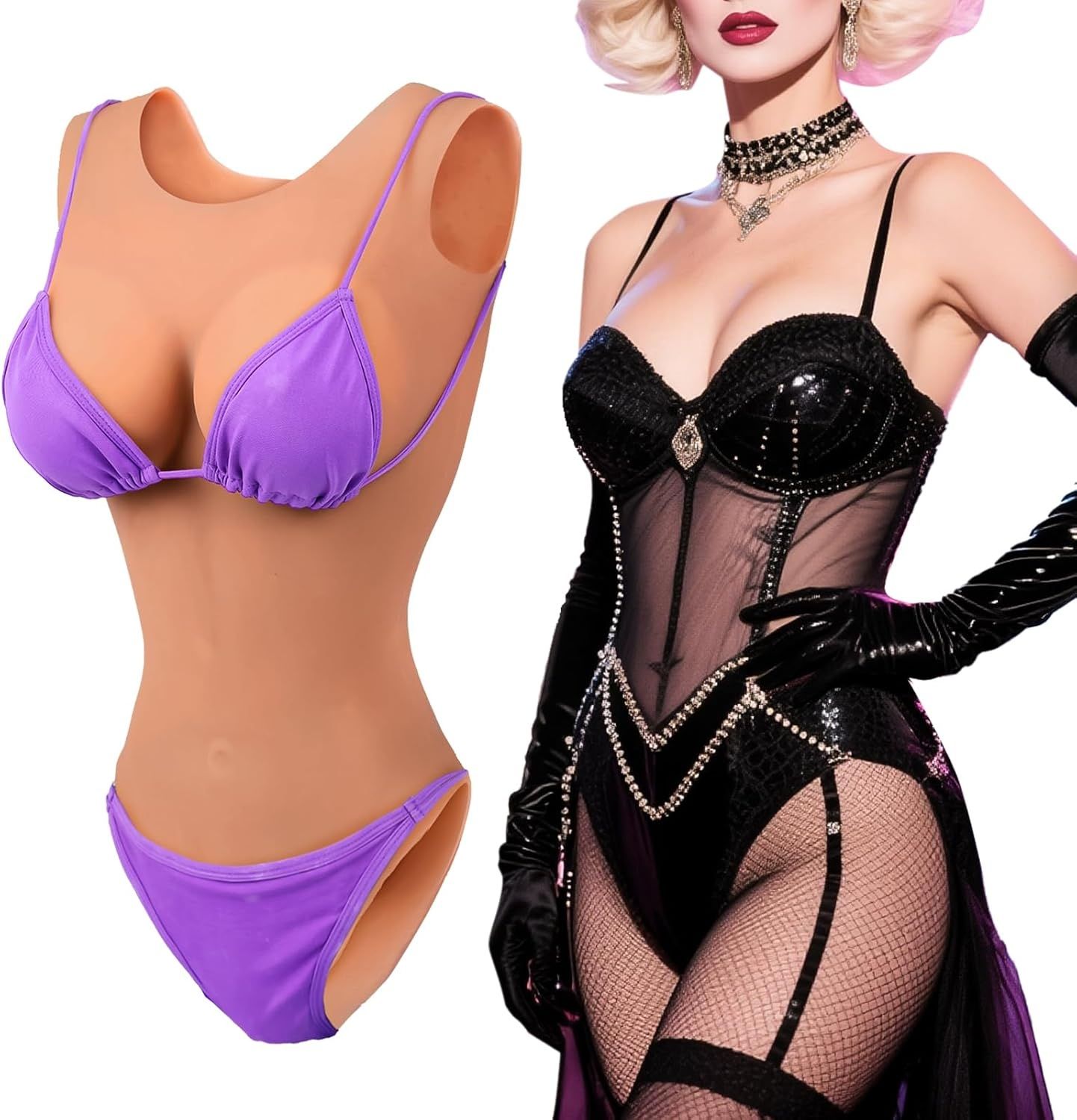 Vnmcry 2.0 Pro Jednoczęściowy strój kąpielowy crossdresser z silikonu, Bronze - A Cup