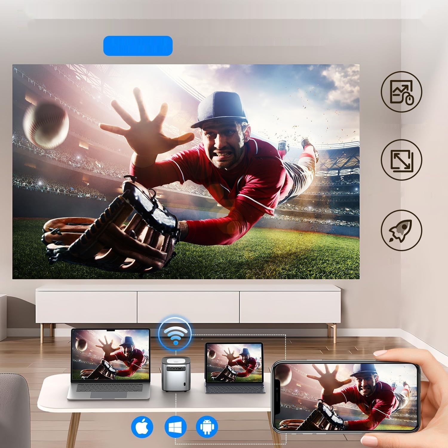 Projektor YUZINO 4K z elektrycznym focusem, WiFi i Bluetooth