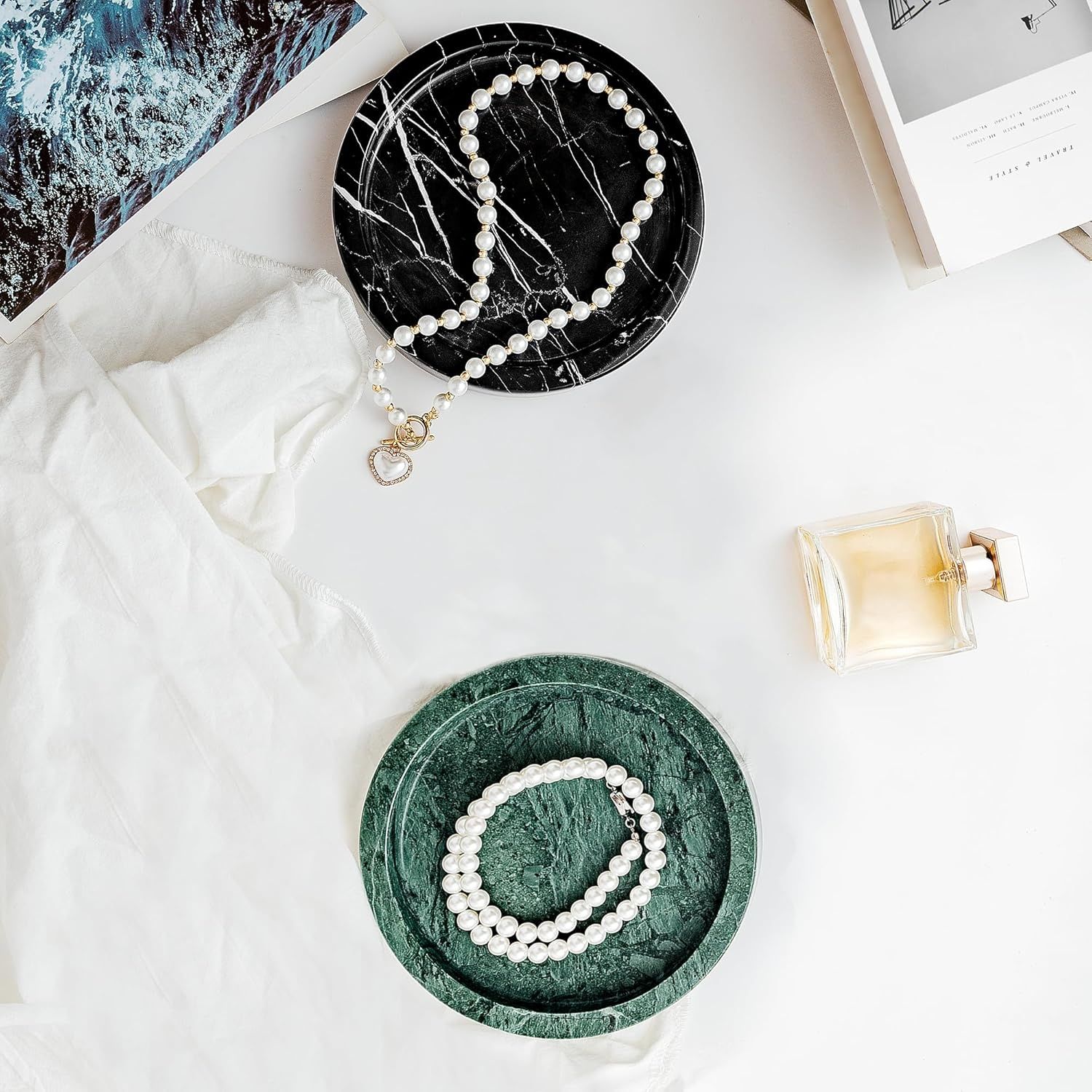 изменить фото на белый!!!    WORHE Naturalna marmurowa taca na pierścionki i biżuterię, okrągła дек