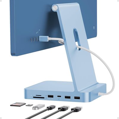 USB-C hub PULWTOP 7‑w‑1 do iMac 24" z obsługą M.2 NVMe SSD, niebieski