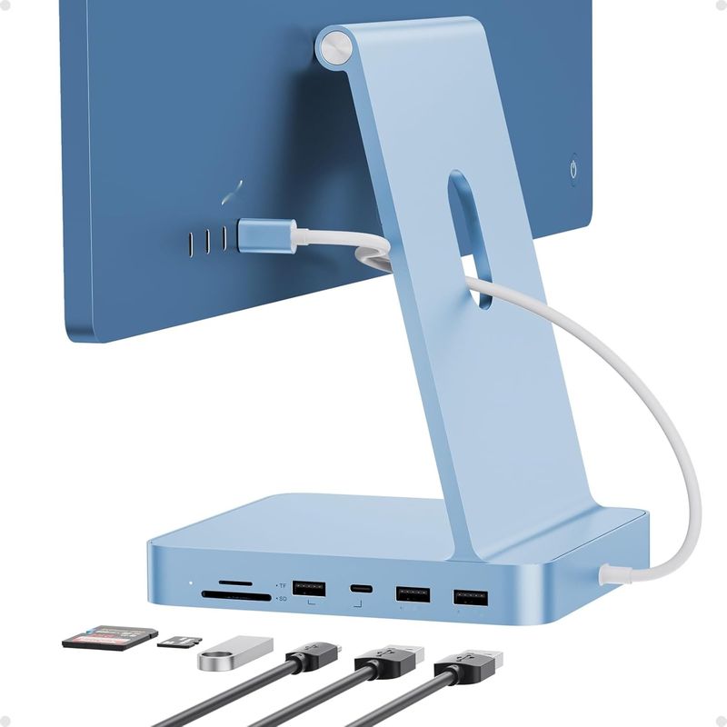 USB-C hub PULWTOP 7‑w‑1 do iMac 24" z obsługą M.2 NVMe SSD, niebieski