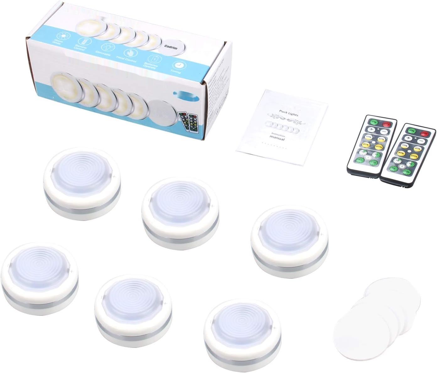 Lampki do szafek Cadrim, lampka LED na schody z pilotem, zestaw 6 sztу