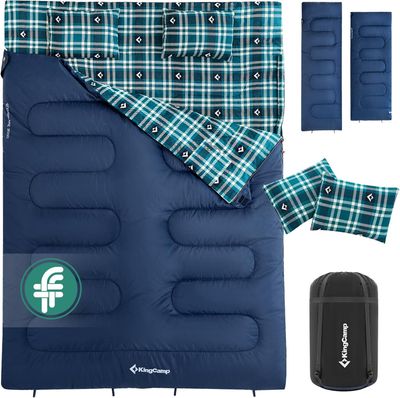 KingCamp Śpiwór Dwuosobowy Extra Duży 220 x 150 cm z Flanelą i 2 Poduszkami