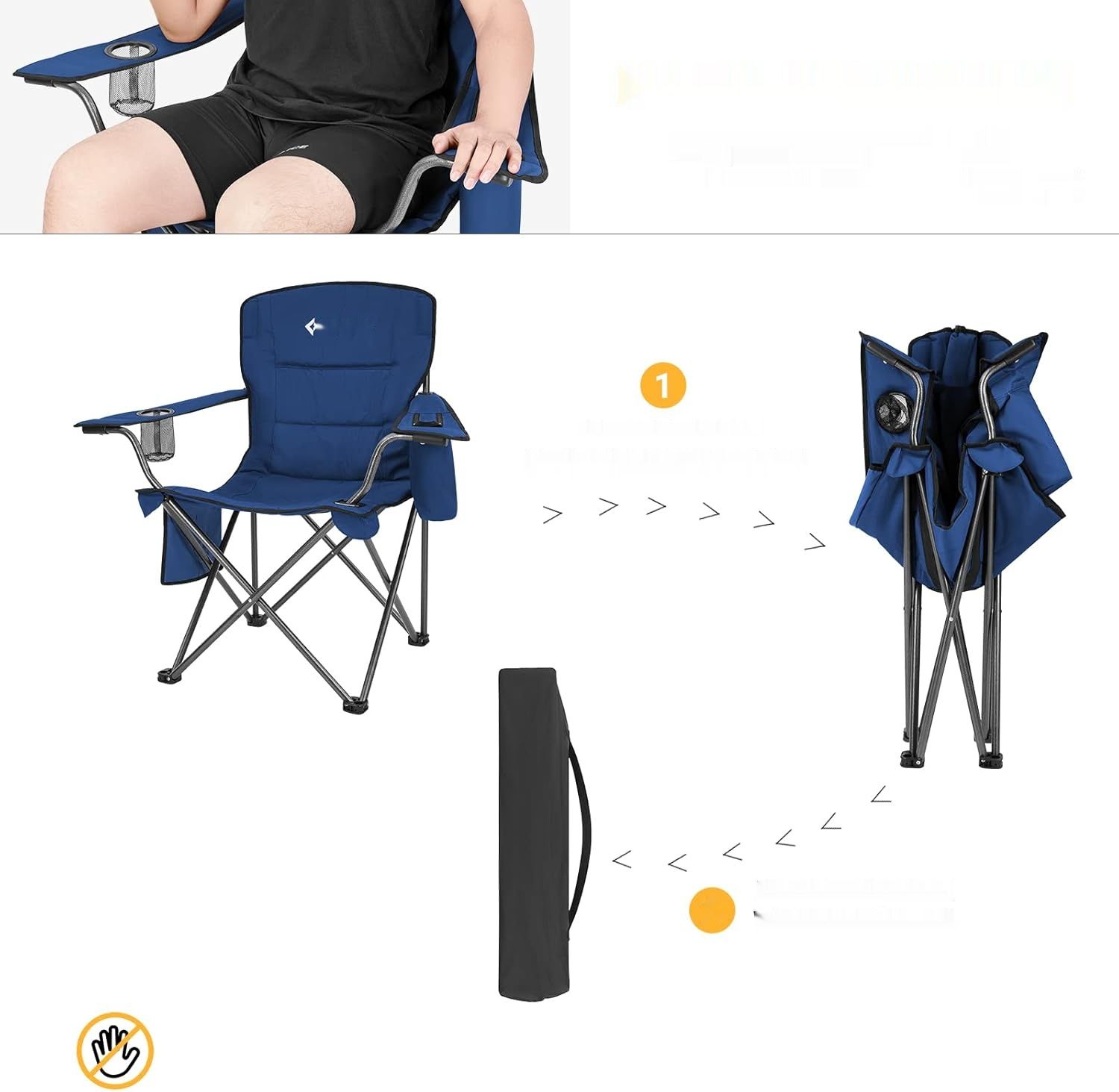 KingCamp składane krzesło kempingowe z torbą chłodzącą i uchwytem na napój, niebieskie