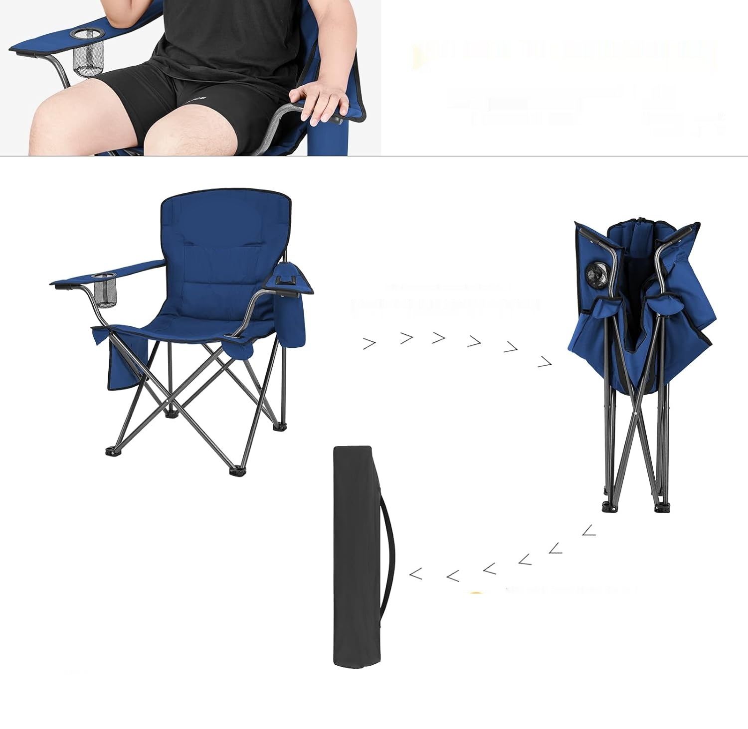 KingCamp składane krzesło kempingowe z torbą chłodzącą i uchwytem na napój, niebieskie