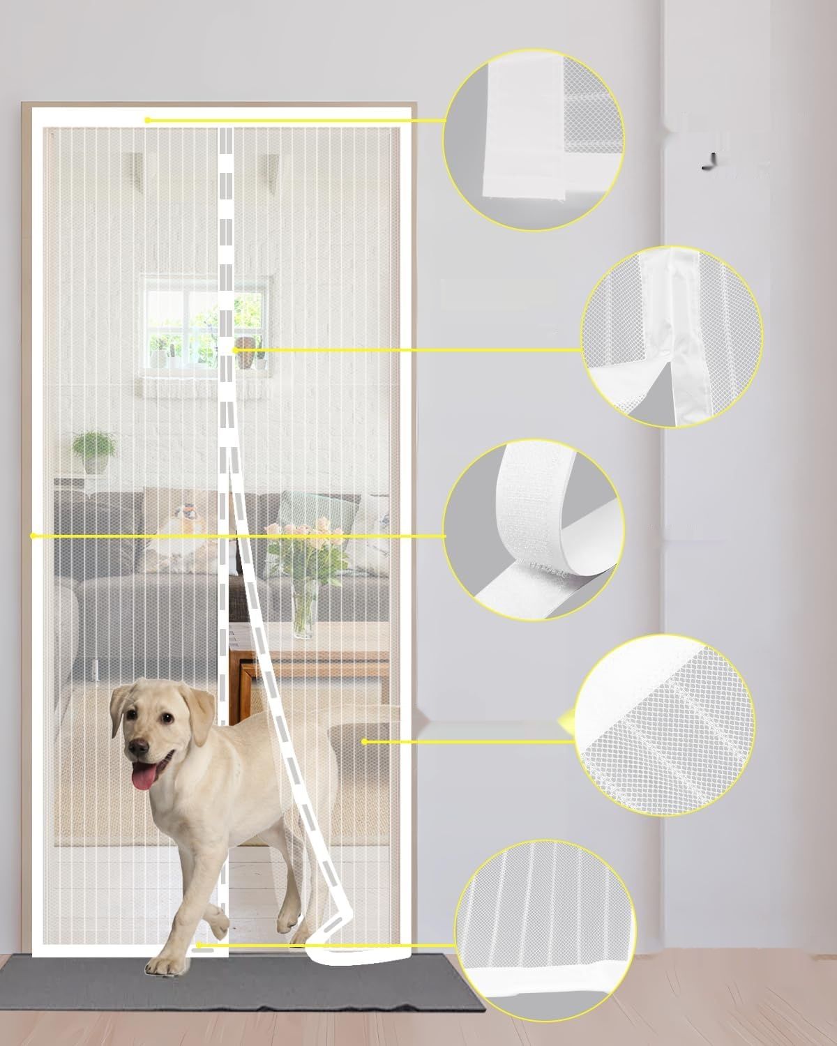 Moskitiera magnetyczna 90x210 z 34 silnymi magnesami i 2 obciążnikami,