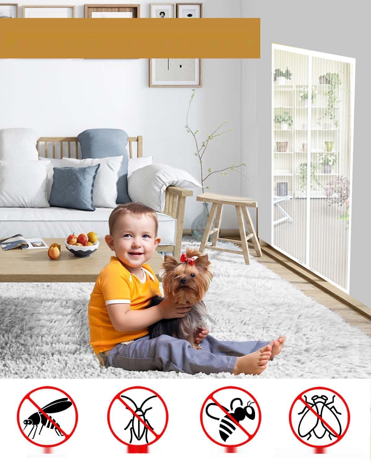 Moskitiera magnetyczna 90x210 z 34 silnymi magnesami i 2 obciążnikami,