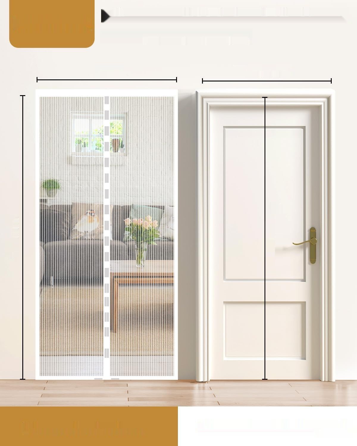 Moskitiera magnetyczna 90x210 z 34 silnymi magnesami i 2 obciążnikami,