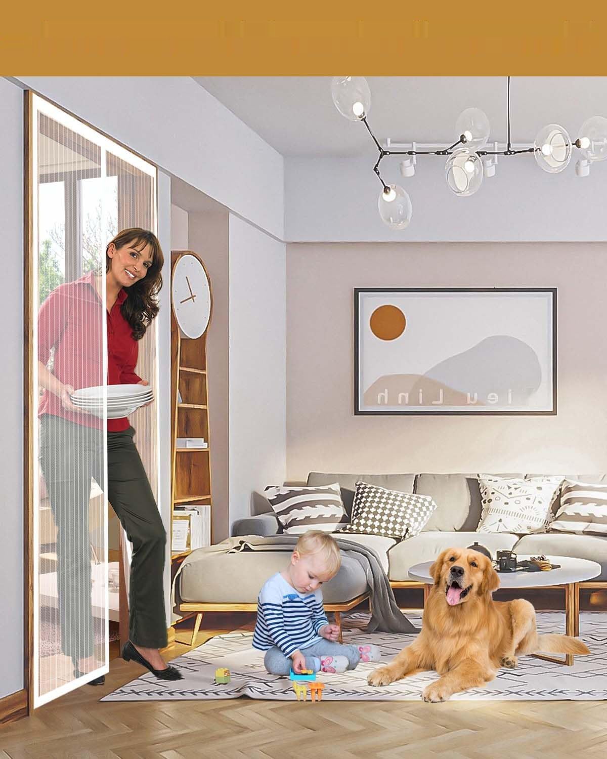 Moskitiera magnetyczna 90x210 z 34 silnymi magnesami i 2 obciążnikami,