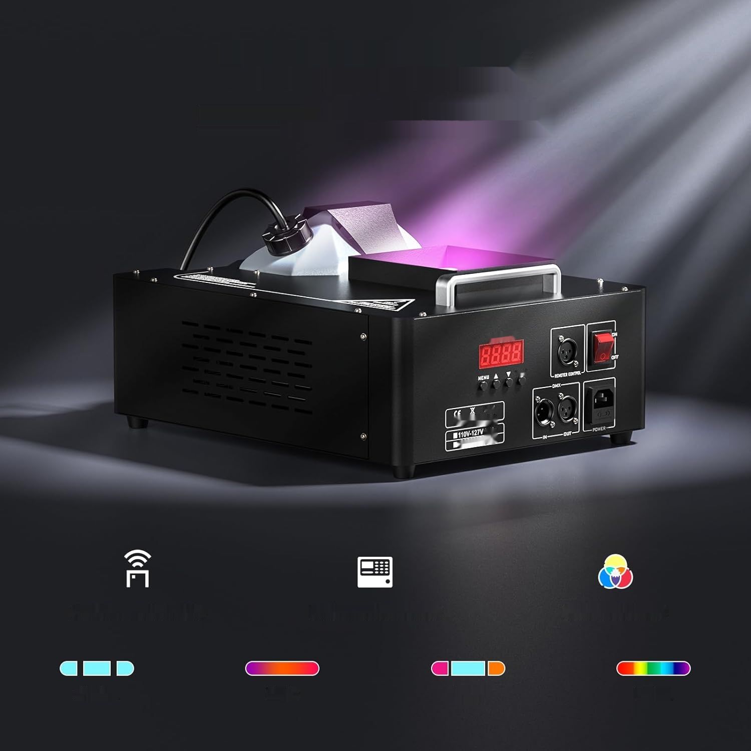 Przenośna wytwornica dymu 1800 W z 24 diodami RGBW - Brakuje pilota