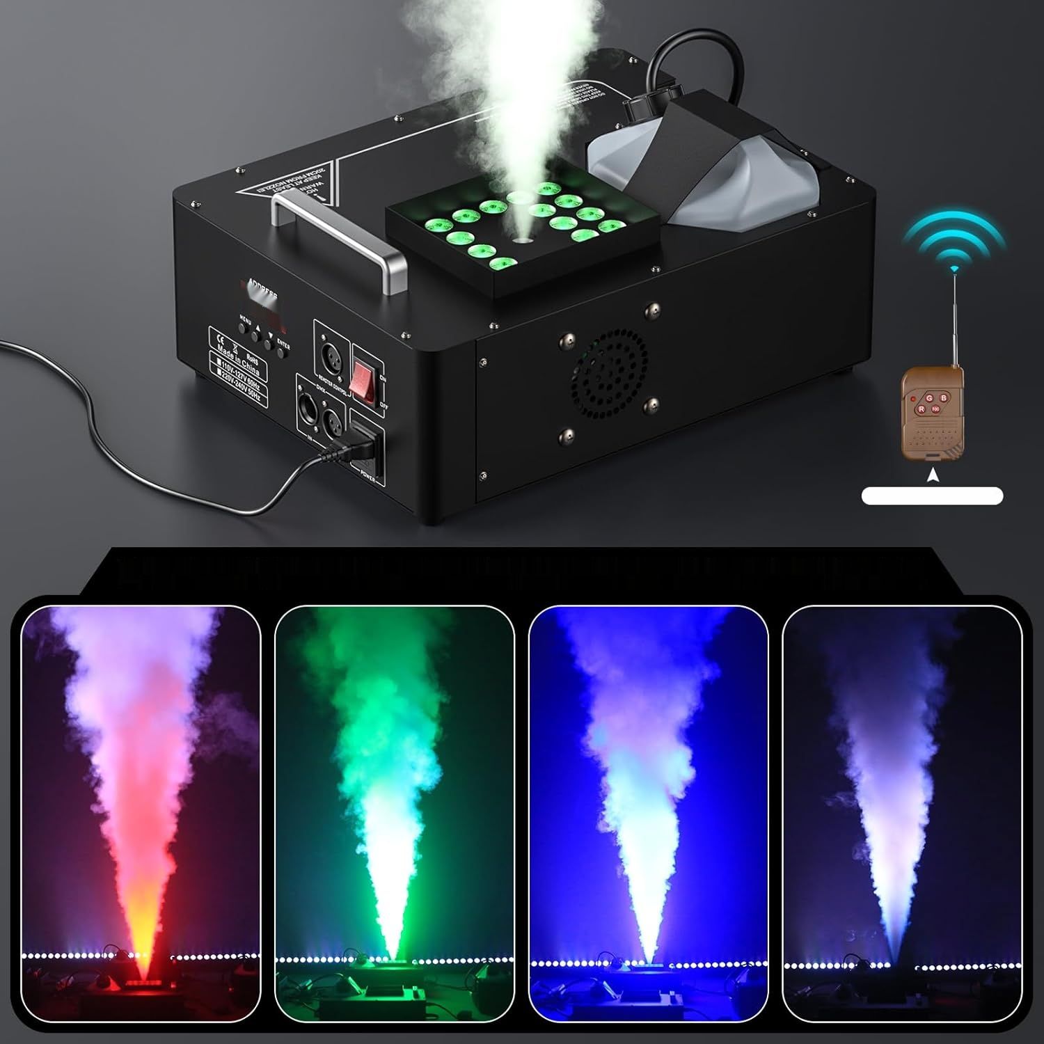 Przenośna wytwornica dymu 1800 W z 24 diodami RGBW - Brakuje pilota