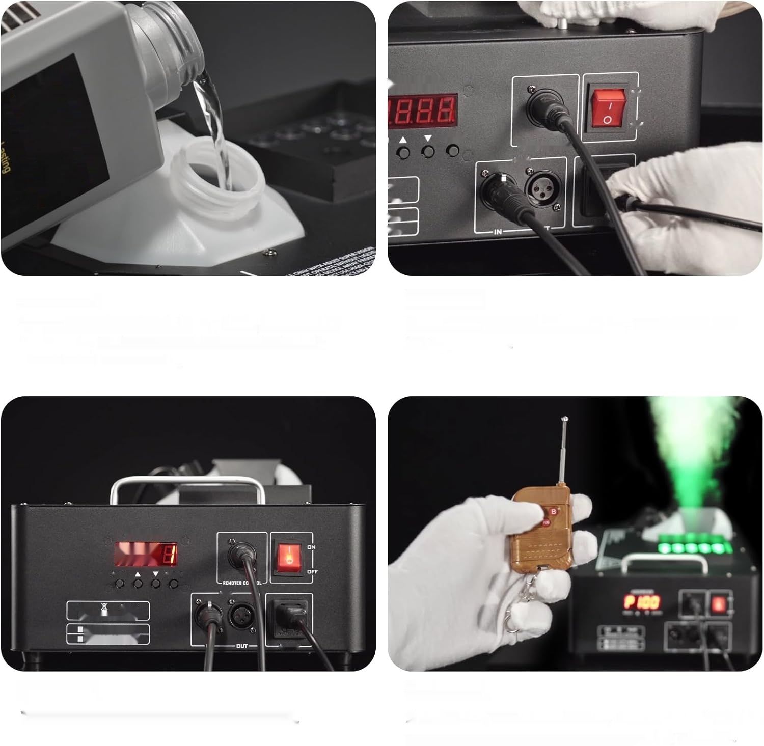 Przenośna wytwornica dymu 1800 W z 24 diodami RGBW - Brakuje pilota