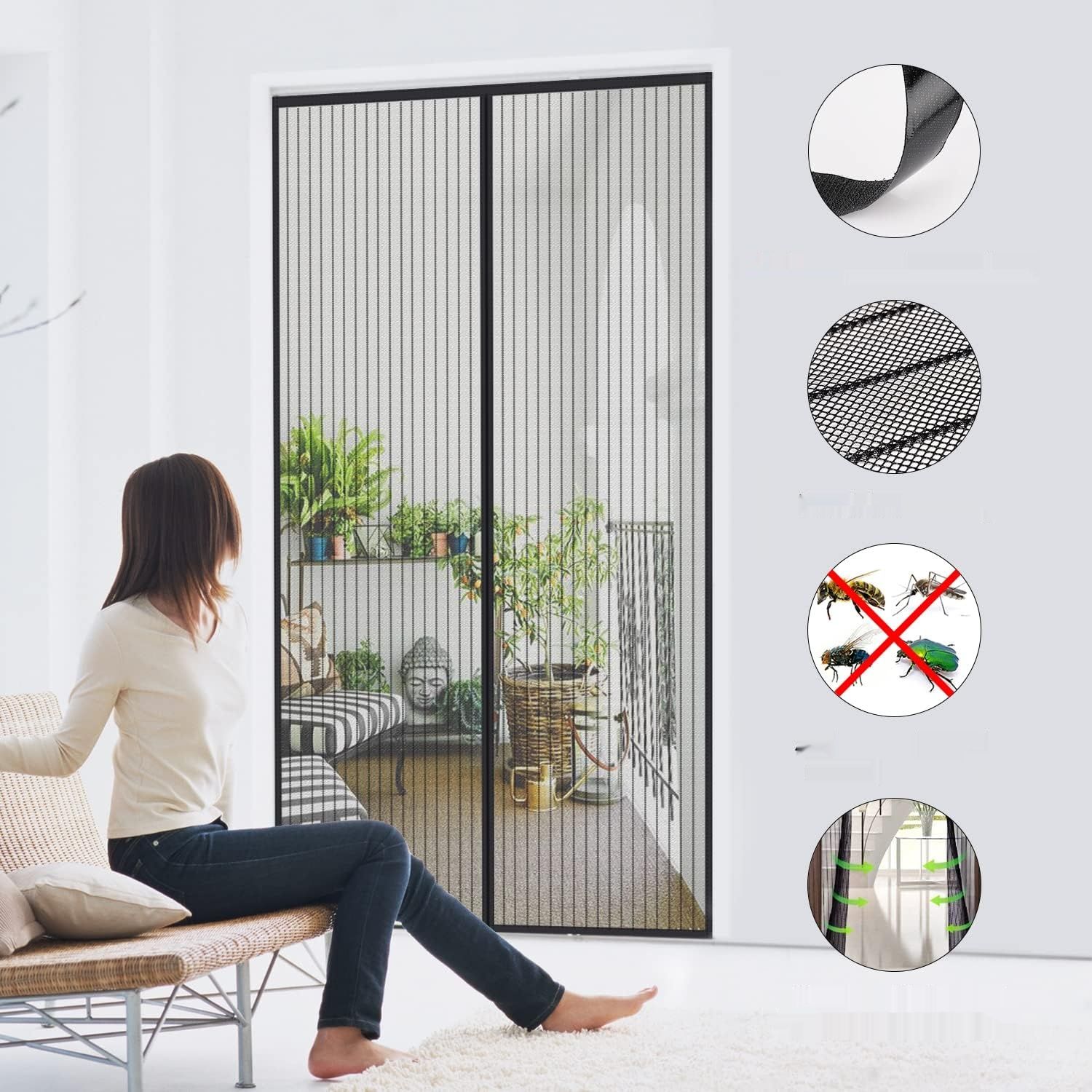 MYCARBON Moskitiera magnetyczna na drzwi przesuwne 150 x 260 cm, czarna