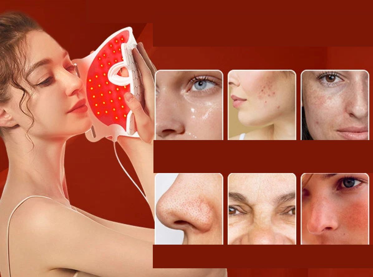 Nowa maska LED do terapii światłem (Red Light Therapy) do twarzy – 7 trybów kolorów, przenośna, z pilotem