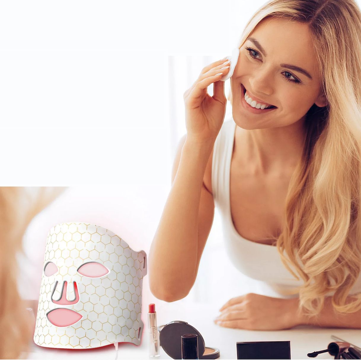 Nowa maska LED do terapii światłem (Red Light Therapy) do twarzy – 7 trybów kolorów, przenośna, z pilotem