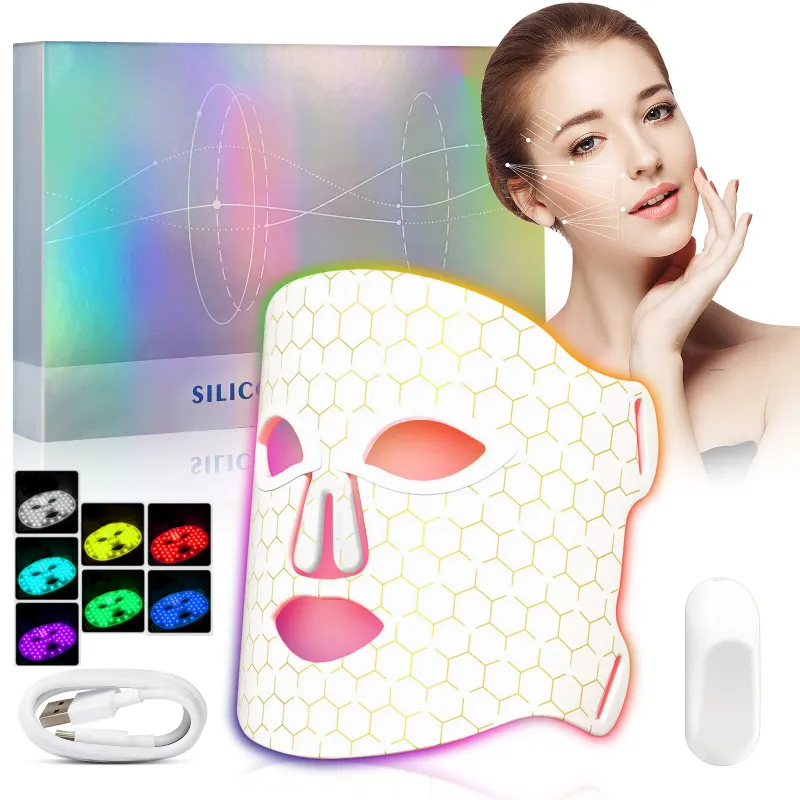 Nowa maska LED do terapii światłem (Red Light Therapy) do twarzy – 7 trybów kolorów, przenośna, z pilotem