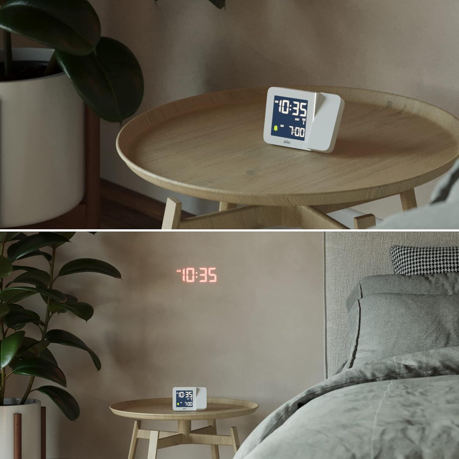 Budzik Braun z projekcją, sterowany radiowo, model BC15W-DCF, biały