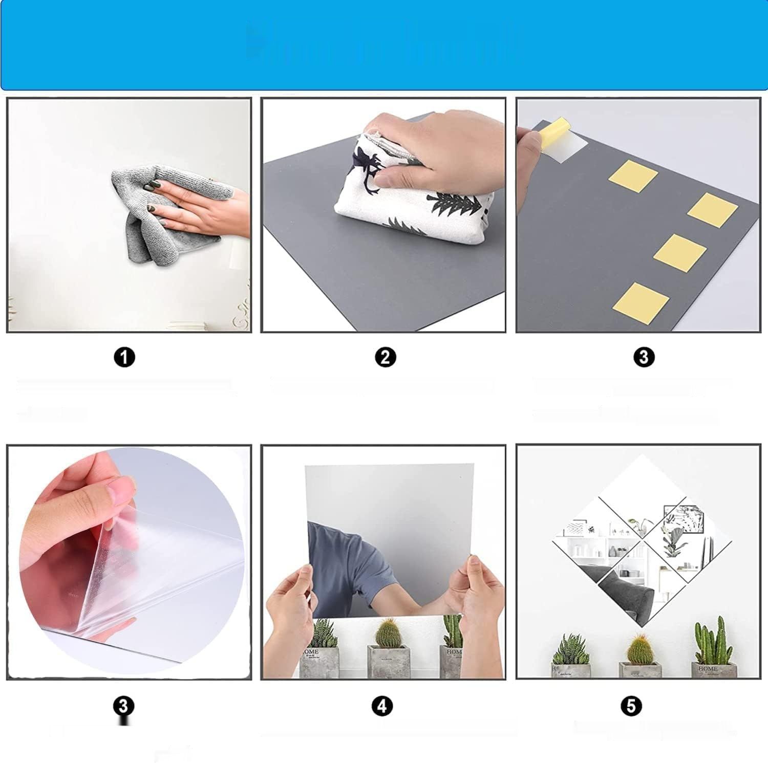 4 samoprzylepne lustrzane panele ścienne do salonu, dekoracyjne lustro