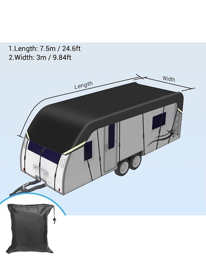 SUPAREE Pokrowiec na dach kampera 210D, wodoodporny z ochroną UV, czarny (6,5 m x 3 m)
