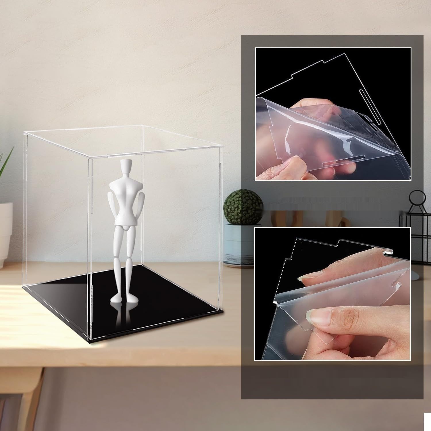 Witryna akrylowa, pudełko ekspozycyjne do kolekcji z czarną podstawą,