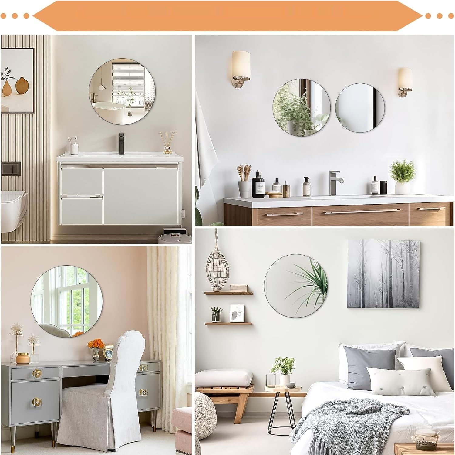 Lustro ścienne 30 cm Samoprzylepne okrągłe lustro szklane Dekoracyjne