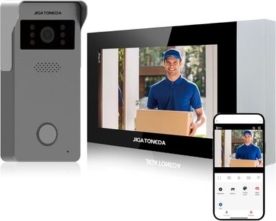 JIGATONEDA wideodomofon z ekranem, WiFi, detekcją ruchu i klasą IP65