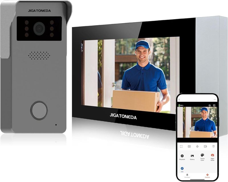 JIGATONEDA wideodomofon z ekranem, WiFi, detekcją ruchu i klasą IP65