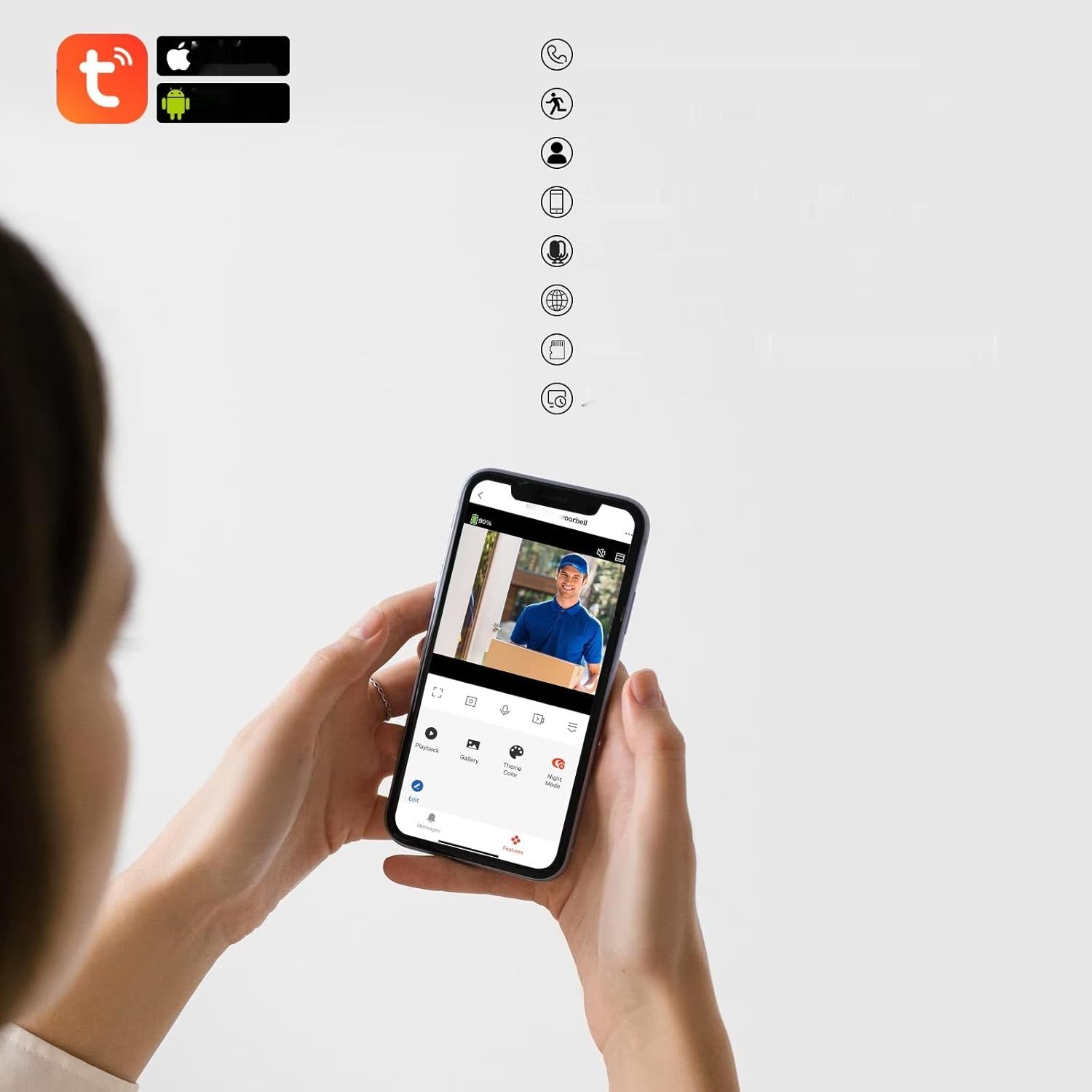 JIGATONEDA wideodomofon z ekranem, WiFi, detekcją ruchu i klasą IP65