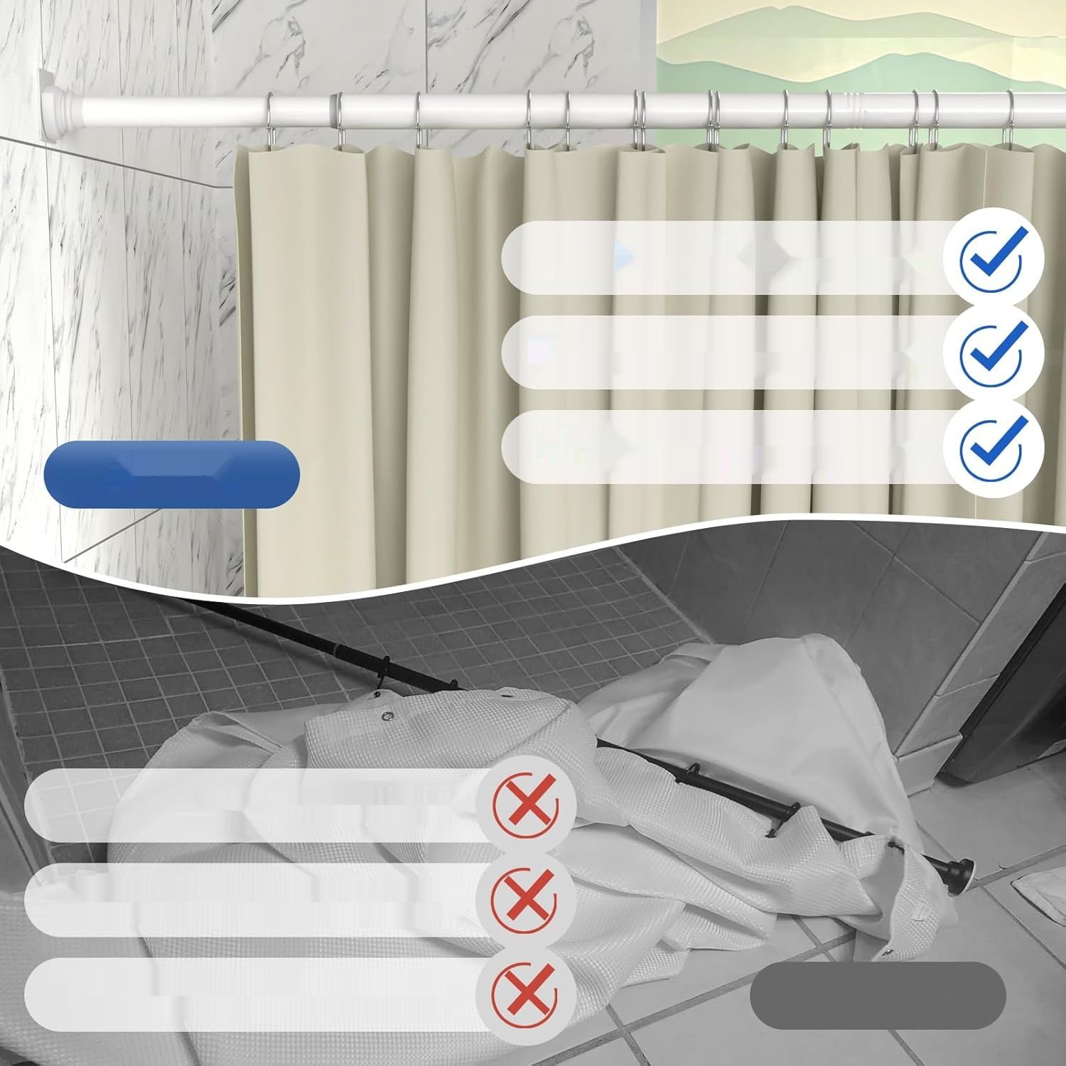 GOOWIN drążek prysznicowy bez wiercenia, teleskopowy metalowy 80–204 с