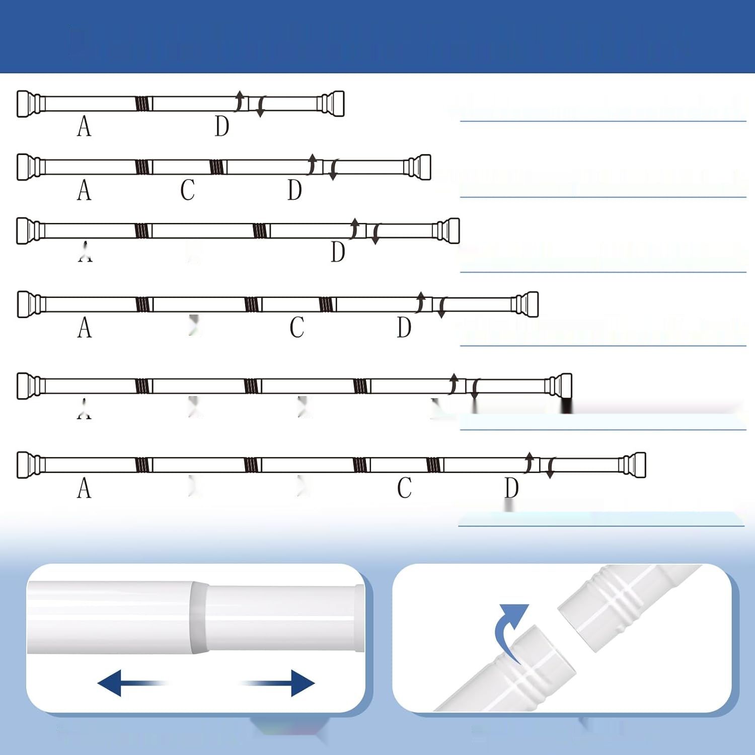 GOOWIN drążek prysznicowy bez wiercenia, teleskopowy metalowy 80–204 с