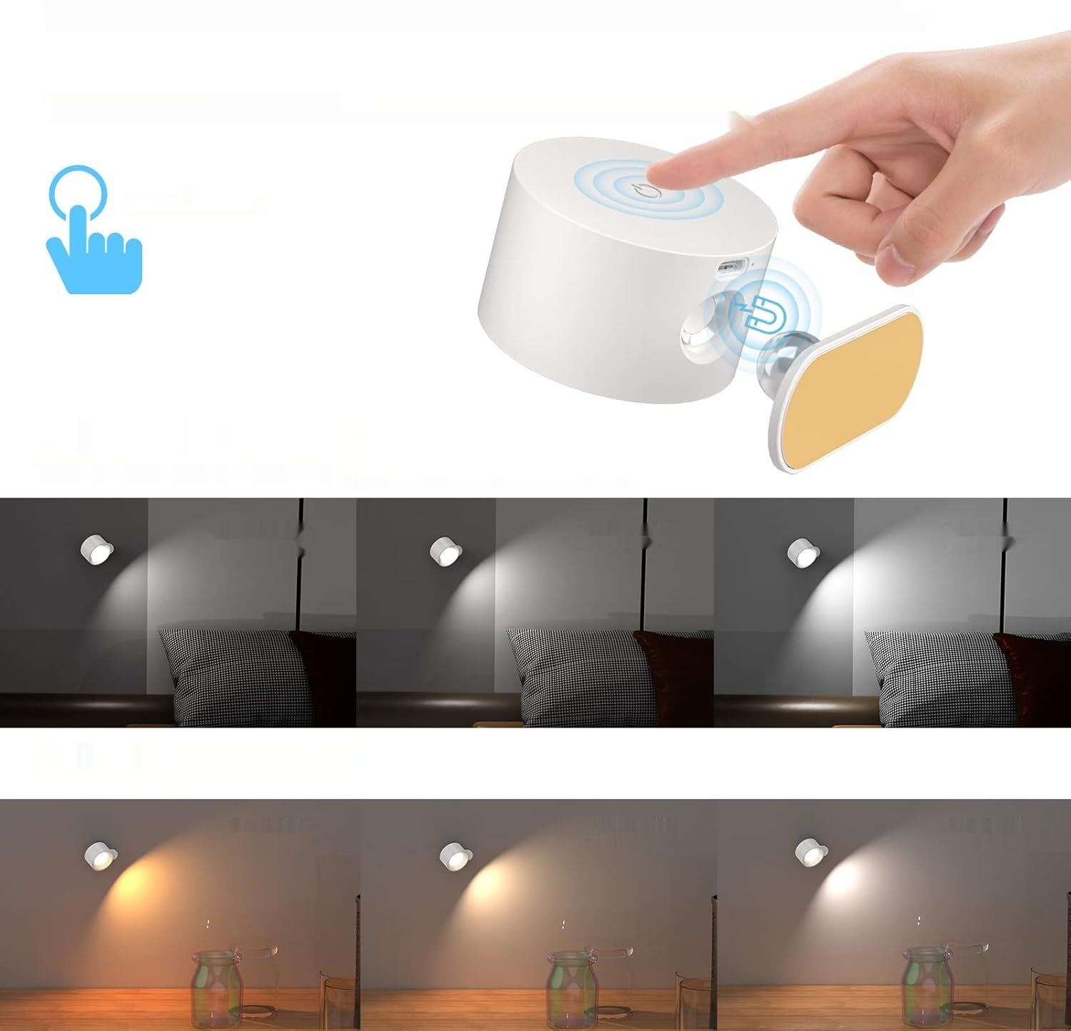 Feallive LED kinkiet wewnętrzny, lampka ścienna z akumulatorem 1 szt.,