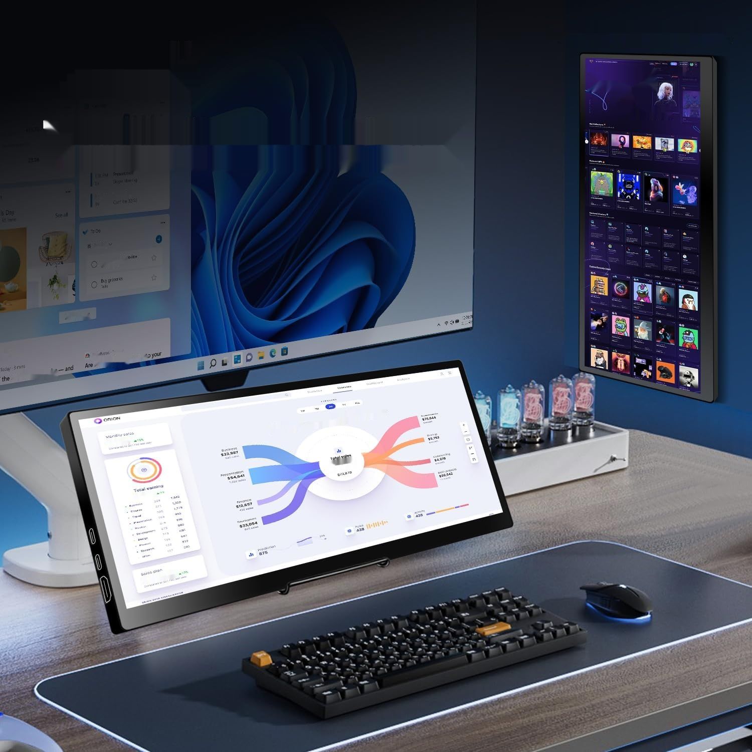 Przenośny monitor dotykowy 12,3", 1920 x 720 IPS, mini ekran dotykowy,