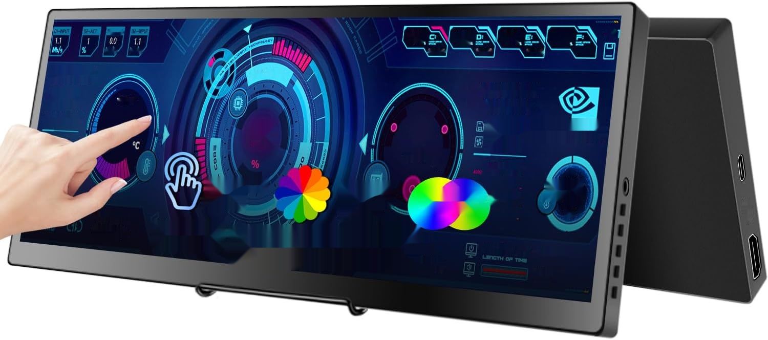 Przenośny monitor dotykowy 12,3", 1920 x 720 IPS, mini ekran dotykowy,