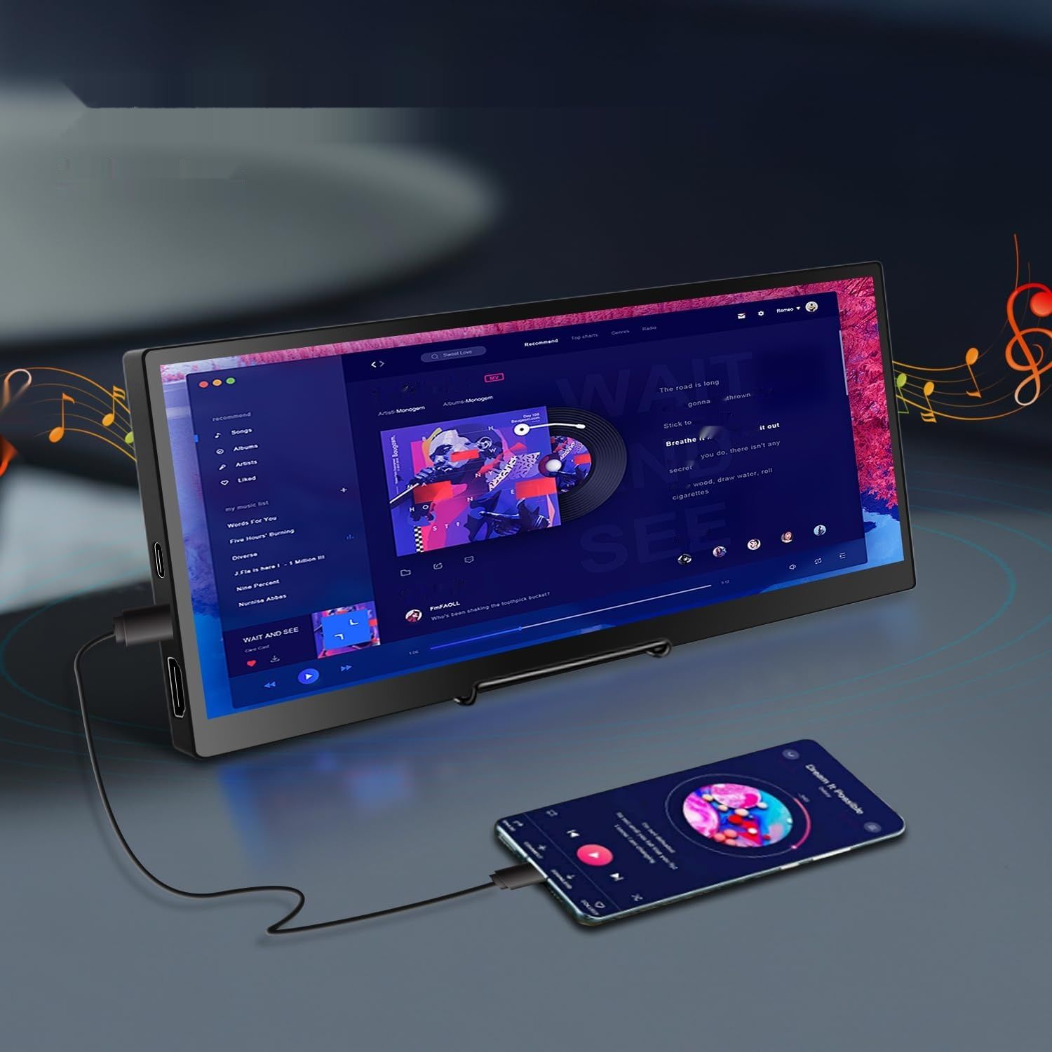 Przenośny monitor dotykowy 12,3", 1920 x 720 IPS, mini ekran dotykowy,