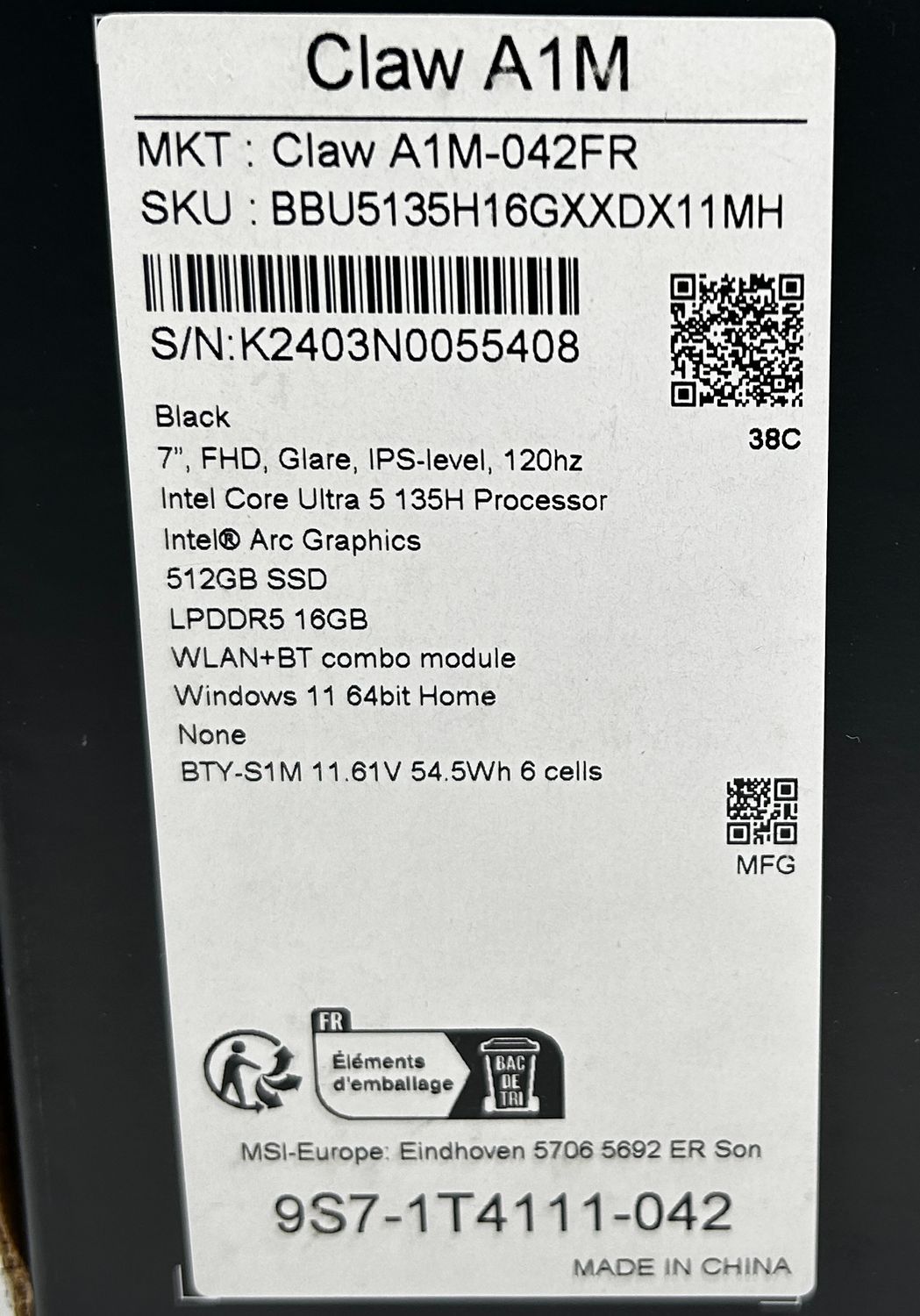 MSI Claw A1M-042FR – przenośna konsola do gier
