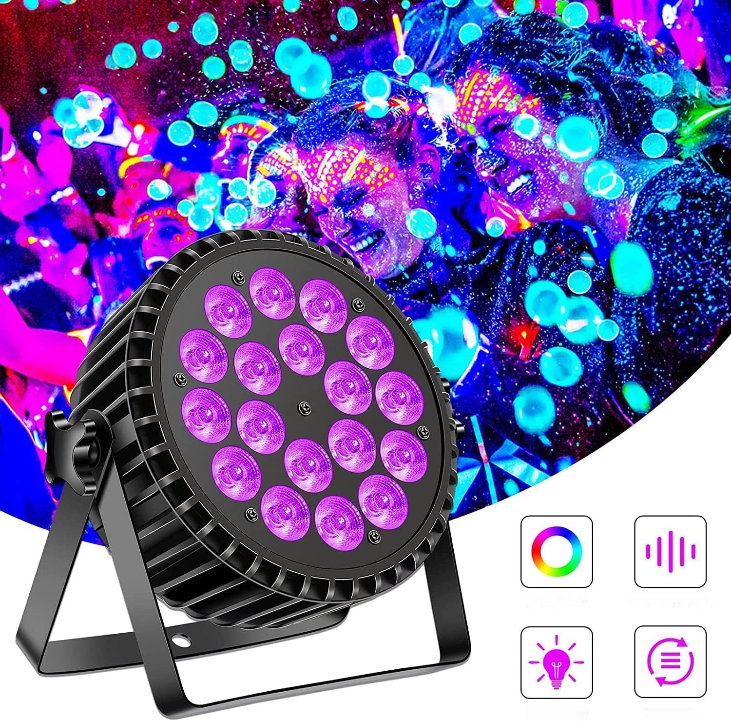 2 sztuki 200W LED Par DJ DELIBANG RGBW UV – czarne reflektory dyskotekowe DMX512