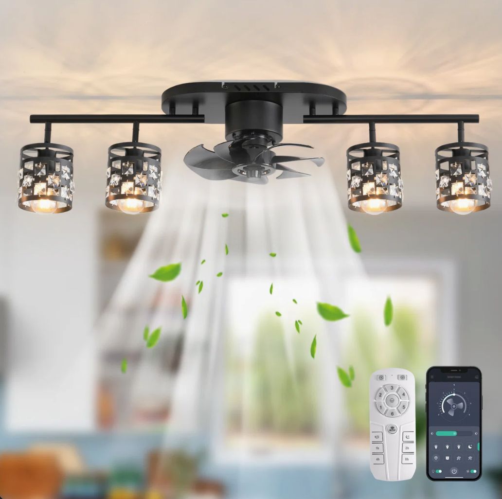 Lampa sufitowa z wentylatorem 100 cm 4x E27 pilot 6 prędkości czarna