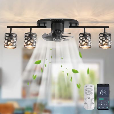 Lampa sufitowa z wentylatorem 100 cm 4x E27 pilot 6 prędkości czarna